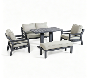 Ensemble de meubles de patio extérieur en aluminium moderne avec table réglable, ensemble de canapés de conversation de jardin résistant aux intempéries avec coussins - Product Image 1