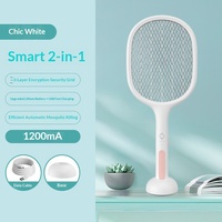 Raquette électrique anti-moustiques triple effet 3-en-1 avec piège à lumière violette pour tuer les moustiques et les mouches, idéale pour l'intérieur, la maison et les dortoirs