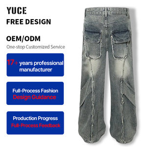 YUCE Jeans de mezclilla <span class=keywords><strong>negros</strong></span> para <span class=keywords><strong>hombre</strong></span>, estilo urbano americano, vintage, con lavado de alto desgaste, multibolsillos, efecto degradado y corte holgado - Product Image 4
