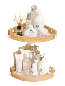 Stile crema giapponese in legno di faggio massello di stoccaggio per il bagno a livello singolo per articoli vari con fori di punzonatura cesto ad angolo - Product Image 5