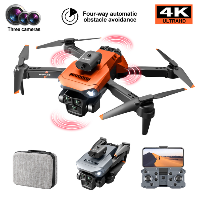 K6 Max Foldable Drone 4K ESC Triple Camera Optical Flow Positioning Obstacle Avoidance Plastic 3D Flip Altitude Hold RC