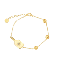 Jietao Maßgefertigtes Pickleball 3D-Bälle Paddel Zirkonia Charm Armband Edelstahl Sportschmuck für Frauen Hochwertiger Schmuck