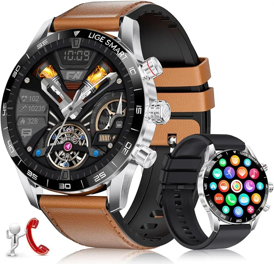 Relojes inteligentes para hombres responder/hacer llamadas 1,43 "AMOLED HD Touch Fitness Tracker reloj con frecuencia cardíaca spO2 Monitor de sueño