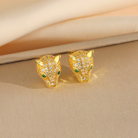 3 pcs/Set Ensembles de bijoux de créateur Boucles d'oreilles léopard en zircon Bague plaquée or Collier complet en acier inoxydable Bijoux en cuivre