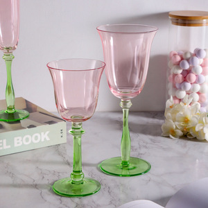 Verres à vin <span class=keywords><strong>en</strong></span> <span class=keywords><strong>cristal</strong></span> de luxe vintage rose-vert, design élégant de gobelet pour un usage domestique, pour le <span class=keywords><strong>champagne</strong></span> et le vin - Product Image 5