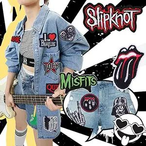 Lencana Musik Rock Hippie Stiker Punk Kustom Besi Besar Pada Patch Bordir Denim untuk Pakaian