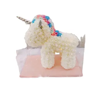 BLH Wholesale 40cm Unicorn Design Rose Bear With PVC Gift Box Rose Unicorn GIft Set Best gift for Valentine's day