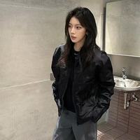 Blouson Bomber Vintage en Nylon pour Hommes et Femmes, Veste Courte Décontractée Ample à Fermeture Éclair avec Col Motard, Printemps Automne