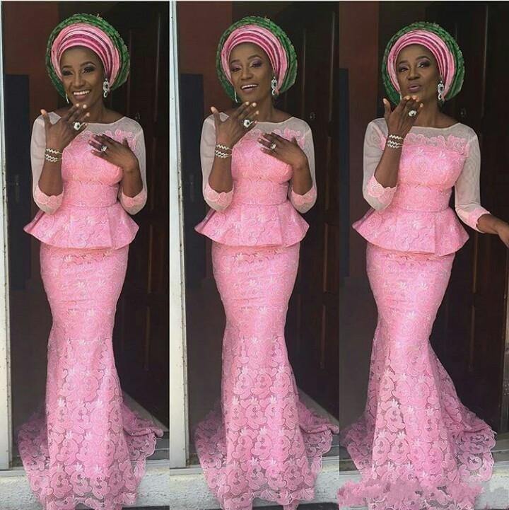 Robe de soirée forme sirène rose Aso Ebi, style nigérian, manches