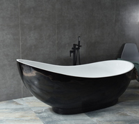 Vente en gros d'usine : Baignoire autoportante moderne en acrylique noir et blanc bicolore, courbée, pour hôtels et villas, écologique