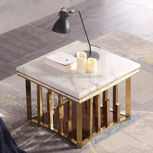 Los más nuevos muebles de acero inoxidable dorado, mesa de centro de <span class=keywords><strong>metal</strong></span>, mesa de centro grande de mármol blanco con cajón - Product Image 6