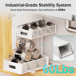 Estante de almacenamiento extraíble de doble capa para cocina y baño, organizador con cesta de malla, 8, 11 y 9 pulgadas de profundidad, en blanco y negro - Product Image 4