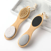 Brosse de nettoyage multifonction en bambou, double face, pierre ponce et poils de porc, pour le nettoyage des mains, des pieds et des ongles