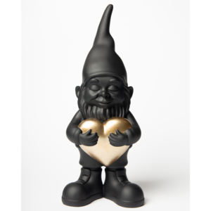 Statue noire Dwarf Lover avec cœur doré, figurine décorative - Product Image 1