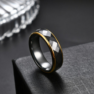 White And Black <b>Ceramic</b> <b>Ring</b> 6Mm Gold Edge Geometric Design For Couples Wedding Jewelry Unisex Stainless Steel - Product Image 4