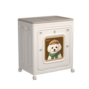 Armadio Pieghevole con Coperchio Ribaltabile in Plastica PP Rinforzata con Ruote, Motivo Cane Carino per Organizzare i Vestiti a Casa - Product Image 1