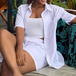 Ensemble chemise à manches courtes et short pour femme, boutonné, décontracté, tenue en 2 pièces, tendance - Product Image 1