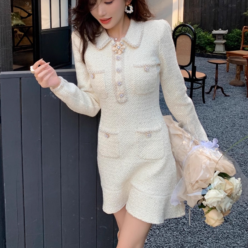 collared winter dress Vintage Elegant Women's Dress with Pockets and Contrast Collar for Aut   Canary Houze