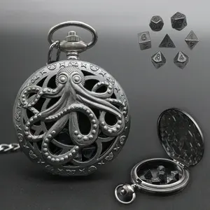 Vintage Bronze Portable Mini Dice Set Pocket Watch DND Metal Dice Box