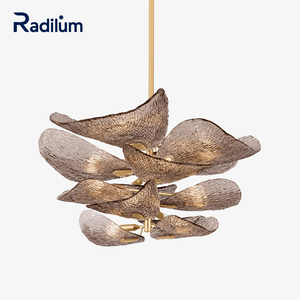 Cardiff Đèn Chùm Bằng Đồng Tối Piastra Cánh Hoa Thủy Tinh Tự Nhiên Sang Trọng Trung Kích Thước Đèn Cho Nhà Bếp Đảo Phòng Chiếu Sáng - Product Image 1