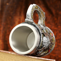 Vente chaude personnalisé Viking Figure Double hache bière tasse WJA33 bataille médiévale hache Double couche en acier inoxydable tasse