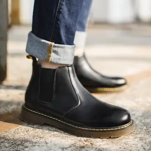 Maden Chelsea Boots British Style Mid-Top Casual Shoes For Men Black Leather Ankle Martin Boot Shoes Men New Style 2024 Custom