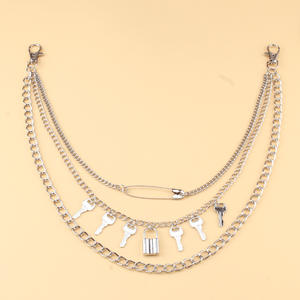 Chaîne de taille multicouche style punk avec pendentif clé en métal en forme de cadenas, chaîne de corps unisexe tendance en alliage de zinc pour usage quotidien - Product Image 3