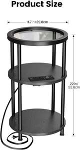 מסגרת מתכת שולחן צד עם <span class=keywords><strong>3</strong></span> קומות עם פלטת זכוכית עם יציאות USB שקעי חשמל לחללים קטנים סלון מרפסת חדר שינה שחור - Product Image 6