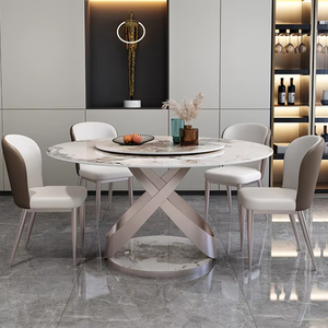 <span class=keywords><strong>Table</strong></span> à manger ronde en pierre de luxe, <span class=keywords><strong>table</strong></span> à manger ronde brillante haut de gamme pour petit appartement minimaliste moderne avec plateau tournant. - Product Image 3