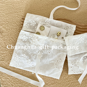 Cotton <b>Envelope</b> Pouch <b>White</b> Lace Candy Gift Bag Party Wedding Favor Luxury Cotton Elegant Embroidery Flower Lace Packaging Bags - Product Image 4