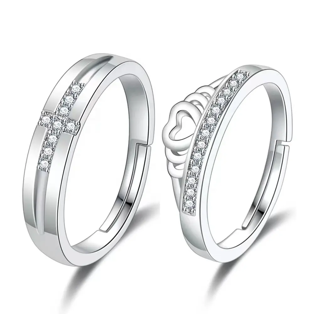 NO MOQ Round Adjustable stylish and sophisticated 925 Sterling Silver Forever love Couple Rings Set For Couple Lovers