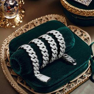 Cadena Cubana DAMAI con Moissanita Helada, Plata de Ley 925, Chapada en Oro y Plata, Gruesa y Sólida, Joyería Hip Hop Certificada para Hombre - Product Image 1
