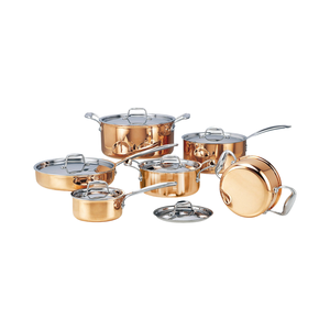 Juego de utensilios de cocina de cobre triple <span class=keywords><strong>AXA</strong></span> de 12 piezas listos para enviar con tapa de vidrio y asas de acero inoxidable olla de cocina de acero inoxidable - Product Image 4