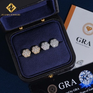 Boucles d'oreilles clous en argent 925 avec moissanite, motif grappe de fleurs entièrement pavée de diamants, fermoir à vis, pour femme, prix de gros - Product Image 1