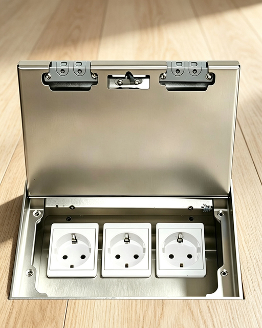 ZDR200 SUS Height Adjustable Recessed Hidden Raised Floor Socket Junction Box with Schuko EU UK AU Universal IK10 10A 45 Data