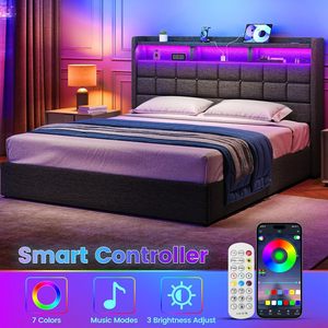 Подъемный каркас кровати размера «<span class=keywords><strong>King</strong></span>-<span class=keywords><strong>Size</strong></span>» с обивкой для хранения, каркас кровати «<span class=keywords><strong>King</strong></span>-<span class=keywords><strong>Size</strong></span>» с зарядной станцией и светодиодным освещением изголовья - Product Image 2