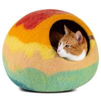 Enclos pour chat en feutre de laine fait main, motifs coucher de soleil personnalisables, un abri intérieur douillet, fabriqué en laine mérinos écologique