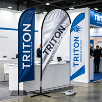 Drapeau publicitaire personnalisé pour salon professionnel, mât en fibre de verre, bannière plume imprimée, imperméable et durable pour exposition