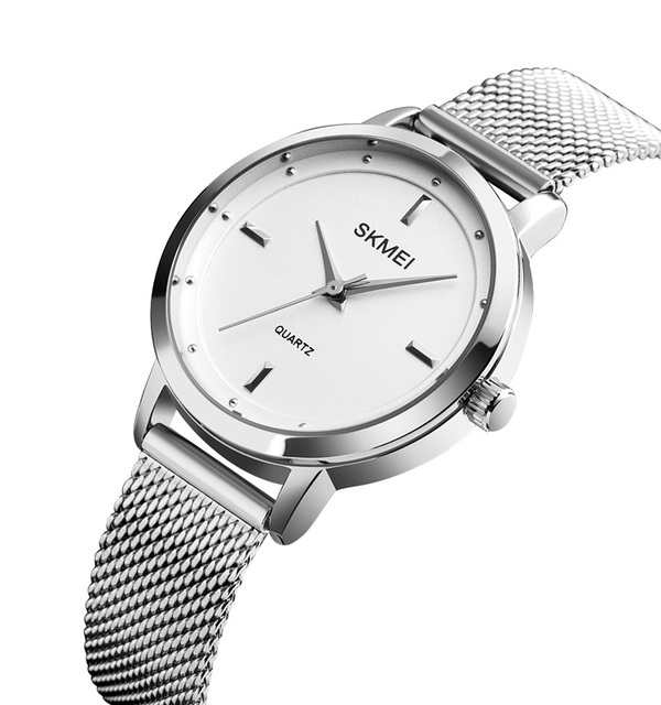 Skmei 1528 New Luxury Stainless Steel Wrist Japan Movement Unisex Quartz Watches Women Wristwatches Japan Movement Watch