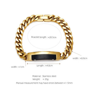 Pulsera y brazalete de moda para hombre de acero inoxidable 316L antideslustre, chapado en oro de 14K y 18K, espacios en blanco grabables para pulseras de hombre - Product Image 6