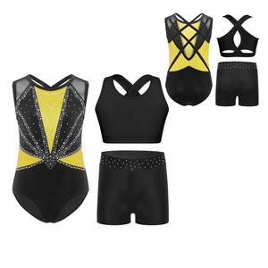 Tenue de danse et de gymnastique pour filles de 6 à 16 ans, justaucorps métallique avec veste et short, ensembles pour spectacles, patinage artistique, acrobaties, entraînement - Product Image 5