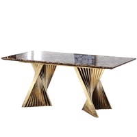Ensemble de table à manger moderne de luxe en acier inoxydable avec cadre doré et plateau en marbre pour 8 personnes, pour le salon, meubles de maison