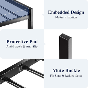 Cadre de lit plateforme en métal de grande taille avec tête de lit et pied de lit en bois, base de matelas, ne nécessite pas de matelas à ressorts - Product Image 3