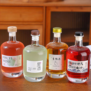 Compre Botellas de Vidrio Transparentes Redondas Vacías de 200 ml, 375 ml, 500 ml, Transparentes, Blancas, para Licores, Vino, Bebidas, Jugos, con Corcho - Product Image 1