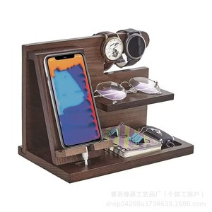 Wooden Desktop Organizer Multi Functional Phone Holder Stand Rectangle <b>Rustic</b> <b>Office</b> Storage For <b>Desk</b> Use - Product Image 3