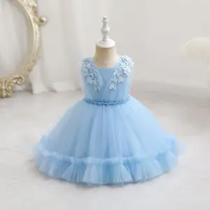 Gaun Princess bayi perempuan, gaun renda tanpa lengan punggung terbuka, pakaian putri musim panas untuk anak perempuan