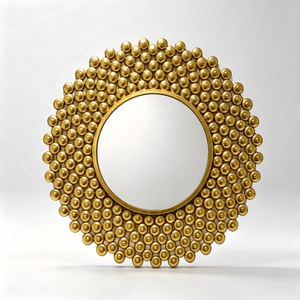 Miroir mural rond de luxe doré perlé, miroir décoratif artisanal à cadre sphérique pour entrée de villa, hôtel, décoration murale - Product Image 1