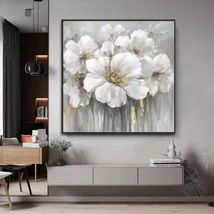 Pintura a óleo em grande formato de flor para parede, arte de decoração em tela para decoração de sala de estar