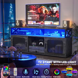 Luxury Large Media Console Cabinet TV Stand LED Light Charging Station <strong>Soundbar</strong> <strong>Shelf</strong> for Living Room Bedroom House Farmhouse - Product Image 5