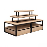 Présentoir à 3 niveaux avec tiroirs de rangement, style îlot en bois, pour supermarché et magasin de détail